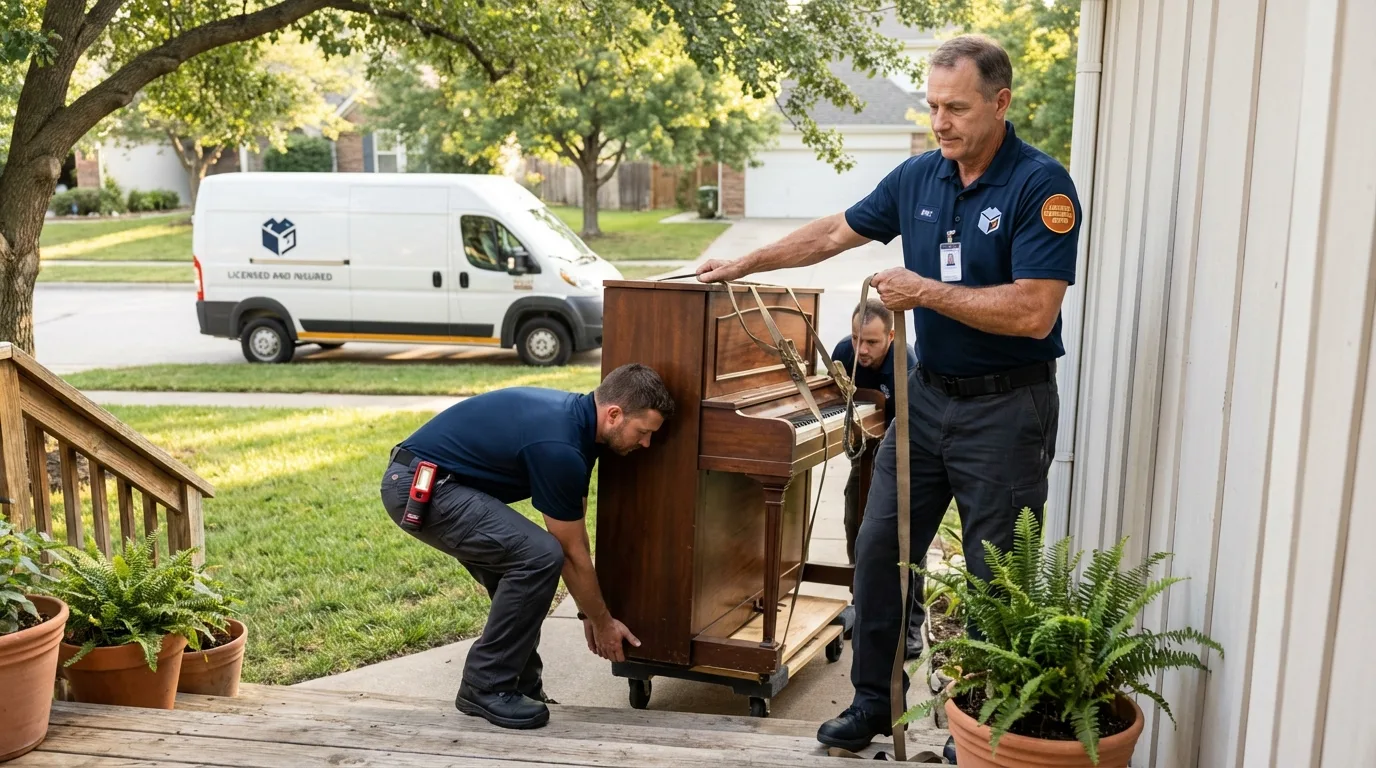 Licensed piano movers securing grand piano in Saint Augustine, FL